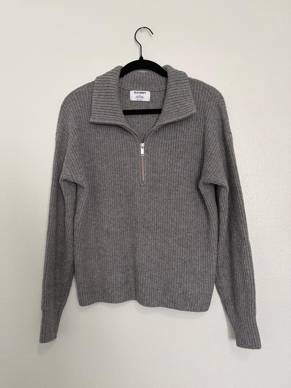 Old Navy Gray Ribbed Knit Quarter Zip Sweater Small